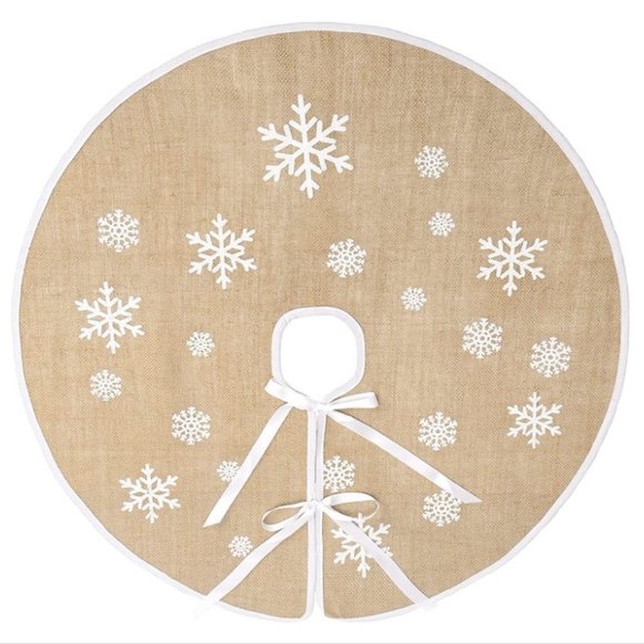 Rustic Burlap Christmas Tree Skirt - 48” Snowflake Farmhouse Style - NWT - Picture 4 of 12